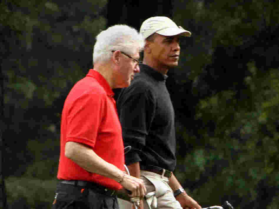President Obama and former President Bill Clinton golf together in September 2011. The former president is campaigning for Obama, four years after the two men exchanged harsh words during the Democratic primary battle between Obama and then-Sen. Hillary Clinton. President Obama and former President Bill Clinton golf together in September 2011. The former president is campaigning for Obama, four years after the two men exchanged harsh words during the Democratic primary battle between Obama and then-Sen. Hillary Clinton.