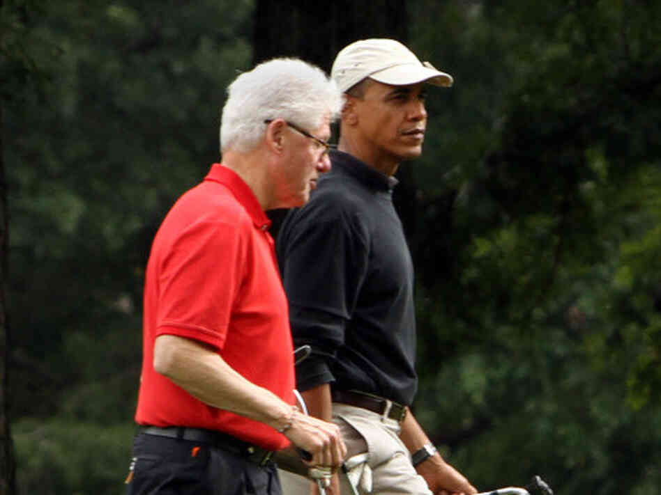 President Obama and former President Bill Clinton golf together in September 2011. The former president is campaigning for Obama, four years after the two men exchanged harsh words during the Democratic primary battle between Obama and then-Sen. Hillary Clinton. President Obama and former President Bill Clinton golf together in September 2011. The former president is campaigning for Obama, four years after the two men exchanged harsh words during the Democratic primary battle between Obama and then-Sen. Hillary Clinton.