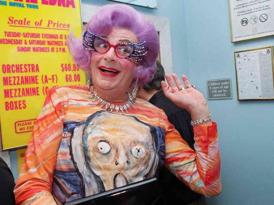 The Scream has been reproduced in countless formats, like this dress worn by comedian Barry Humphries in his guise as Dame Edna Everage.