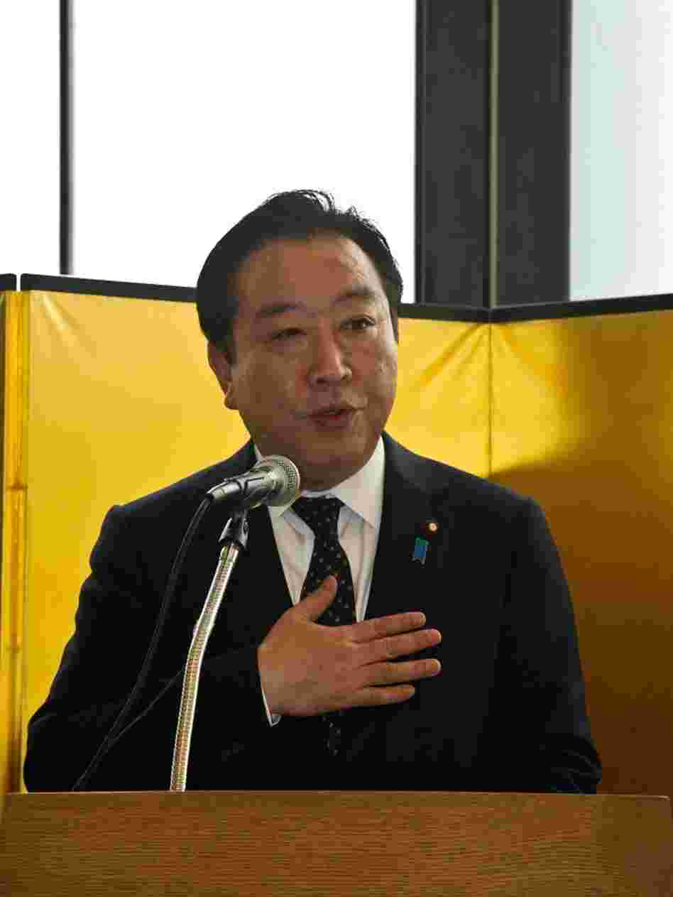 Japanese Prime Minister Yoshihiko Noda speaks during a reception at the Japanese Embassy in Washington on Sunday. Noda meets with President Obama at the White House on Monday.