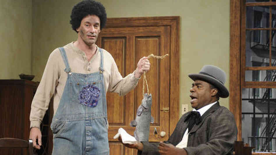Jon Hamm and Tracy Morgan appeared together in a sketch about racial stereotyping. Jon Hamm and Tracy Morgan appeared together in a sketch about racial stereotyping.