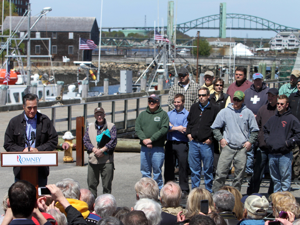 Mitt Romney fished for votes among fishermen in Portsmouth, NH, April 30, 2012.