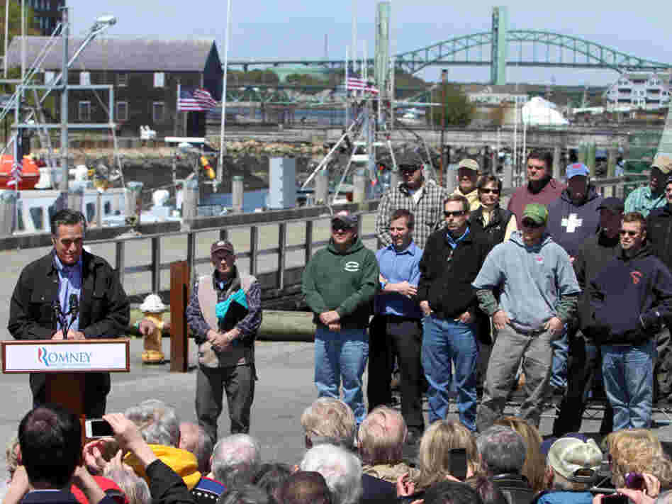 Mitt Romney fished for votes among fishermen in Portsmouth, NH, April 30, 2012.