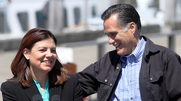 Republican presidential candidate Mitt Romney campaigns with Sen. Kelly Ayotte on Monday in Portsmouth, N.H. A 43-year-old freshman senator, Ayotte is among those under consideration as a vice presidential running mate, according to a Romney adviser.
