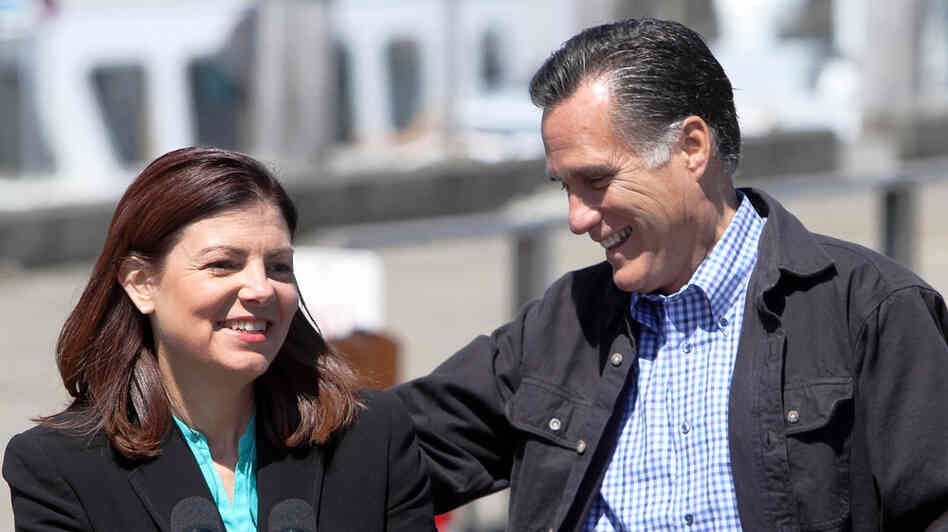 Republican presidential candidate Mitt Romney campaigns with Sen. Kelly Ayotte on Monday in Portsmouth, N.H. A 43-year-old freshman senator, Ayotte is among those under consideration as a vice presidential running mate, according to a Romney adviser.