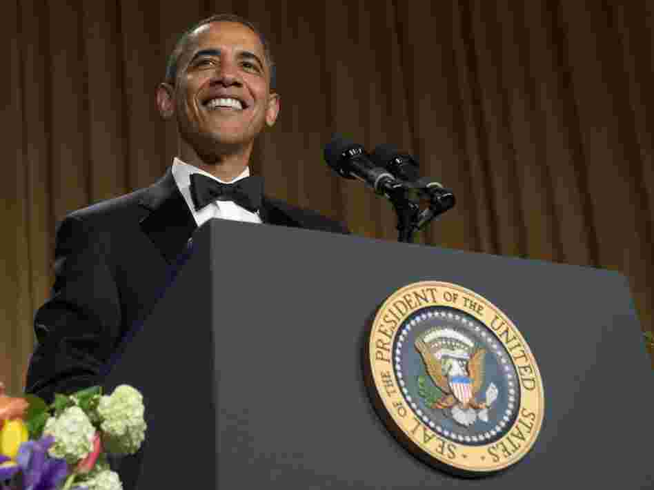 President Obama speaks — and jokes — during the White House Correspondents Association Dinner on Saturday.