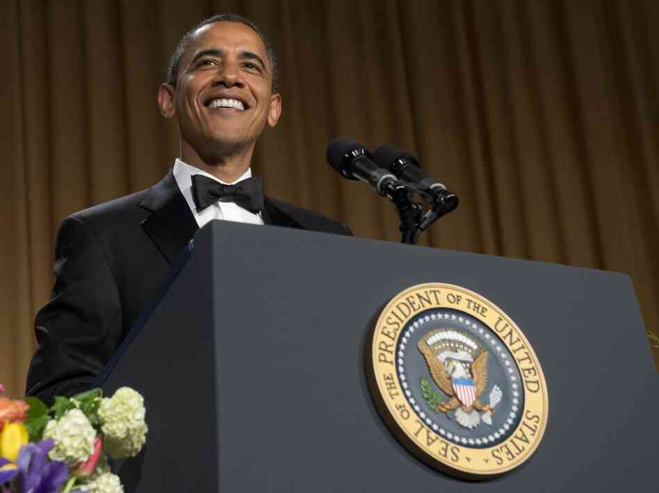 President Obama speaks — and jokes — during the White House Correspondents Association Dinner on Saturday.