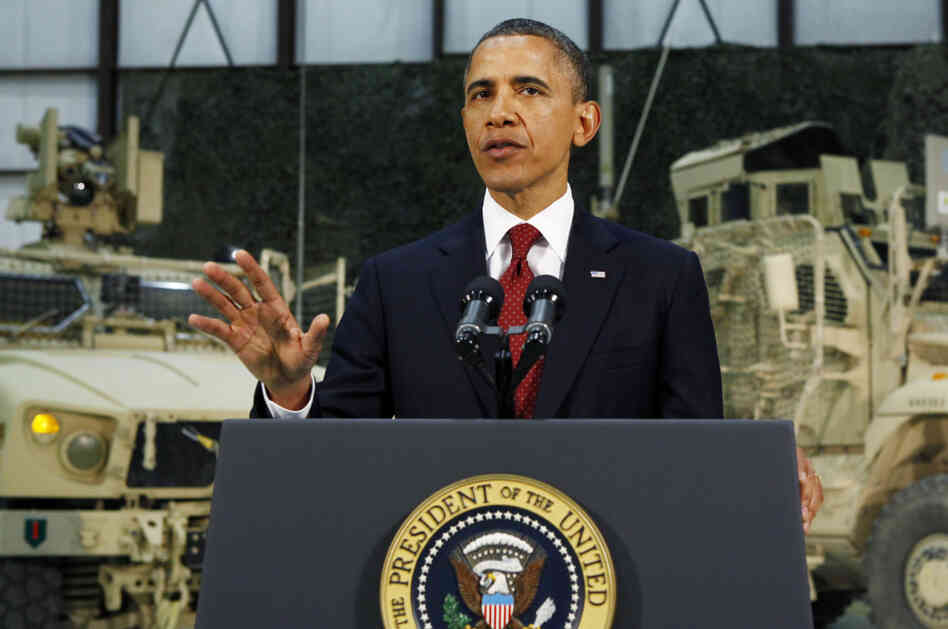 U.S. President Barack Obama delivers an address to the American people on U.S. policy and the war in Afghanistan during his visit to Bagram Air Base on Tuesday.