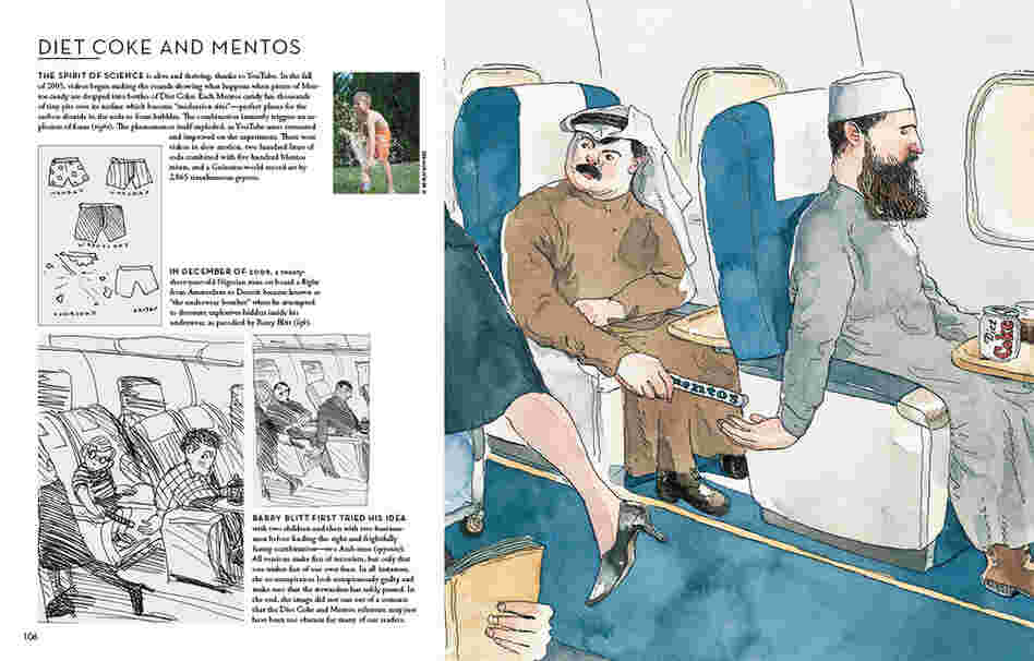 Barry Blitt first tried his idea with two children and then with two businessmen before finding the right combination — two Arab men. All versions of the image make fun of terrorism, but only one makes fun of our own fears. In all instances, the co-conspirators look conspicuosly guilty and make sure that the flight attendant has safely passed. In the end, the images did not run out of a concern...