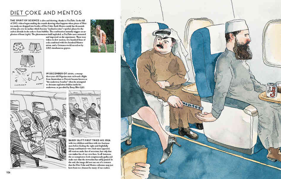 Barry Blitt first tried his idea with two children and then with two businessmen before finding the right combination — two Arab men. All versions of the image make fun of terrorism, but only one makes fun of our own fears. In all instances, the co-conspirators look conspicuosly guilty and make sure that the flight attendant has safely passed. In the end, the images did not run out of a concern...