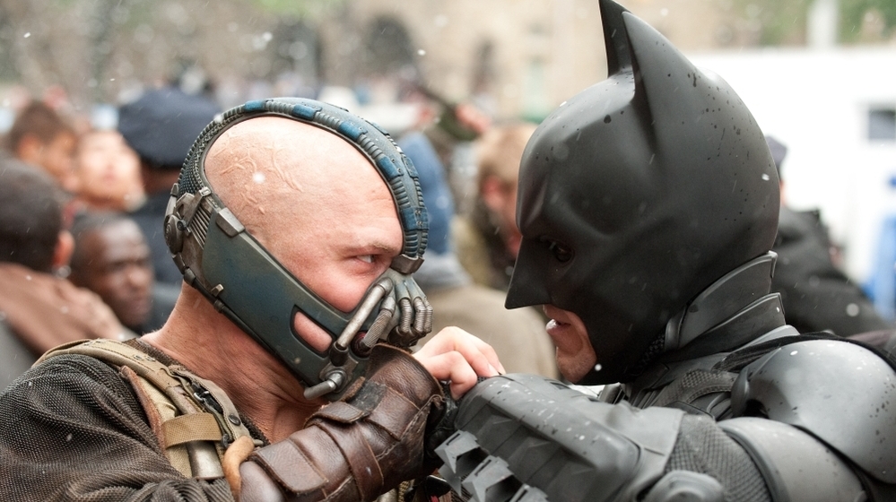 Tom Hardy and Christian Bale in The Dark Knight Rises.