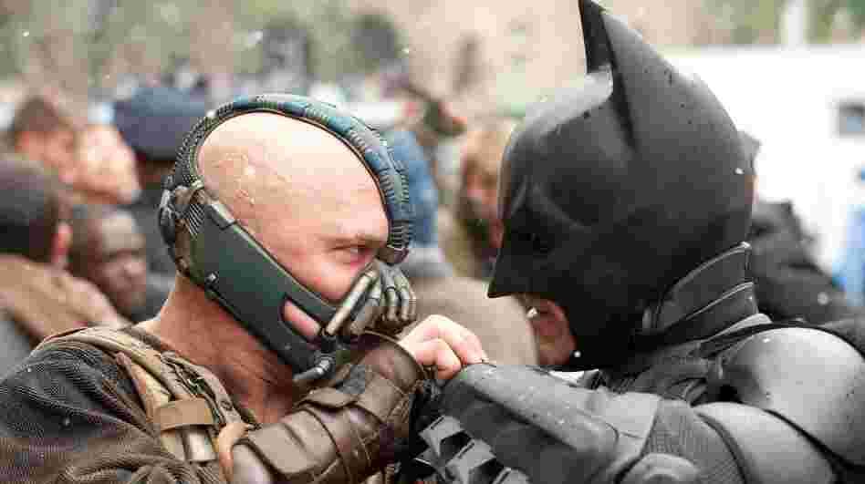 Tom Hardy and Christian Bale in The Dark Knight Rises.