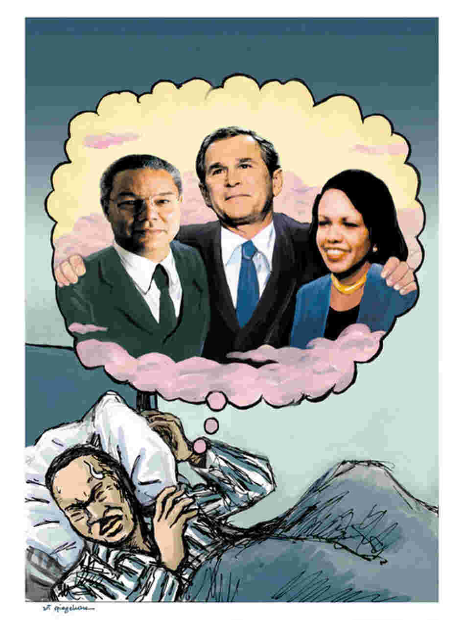 In a sketch that Spiegelman proposed during George W. Bush's first term, Martin Luther King Jr.'s dream becomes a nightmare as black leaders like Colin Powell and Condoleezza Rice provide cover for Bush.