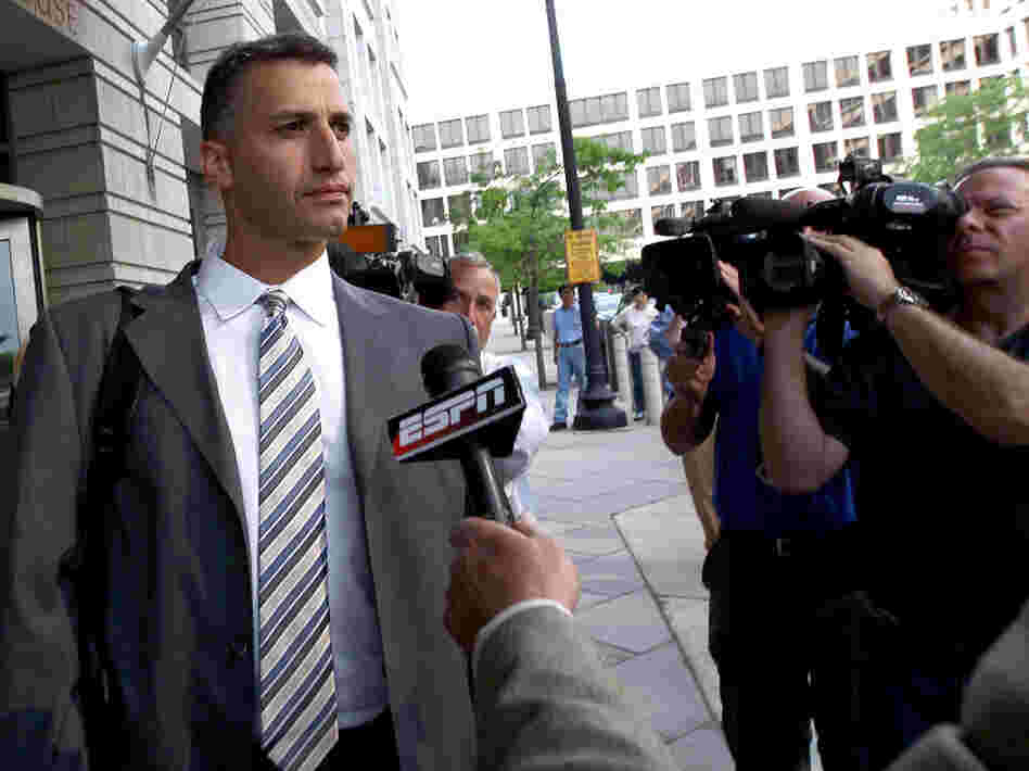 Andy Pettitte leaves the courthouse after testifying Wednesday in the perjury and obstruction trial of former teammate Roger Clemens in Washington, D.C.