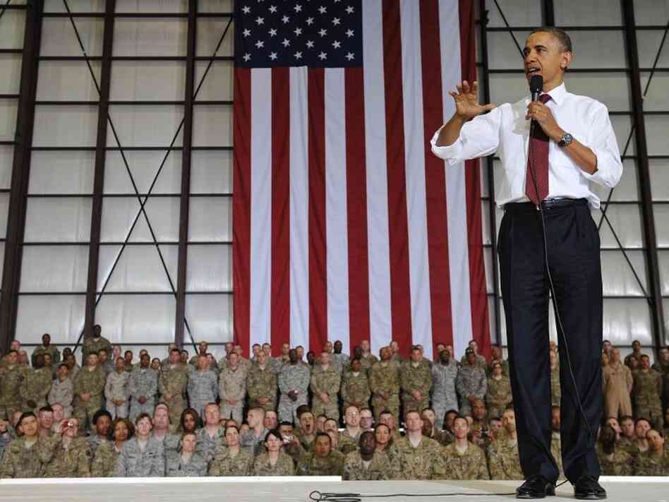 During his brief visit to Afghanistan, President Obama spoke to troops at Bagram Air Field north of Kabul.