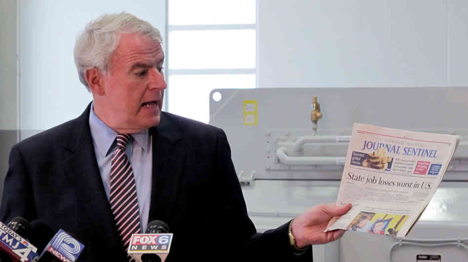 A new poll shows Milwaukee Mayor Tom Barrett leading among Democrats vying to challenge Republican Gov. Scott Walker in a recall election in June. The Democratic primary is Tuesday.