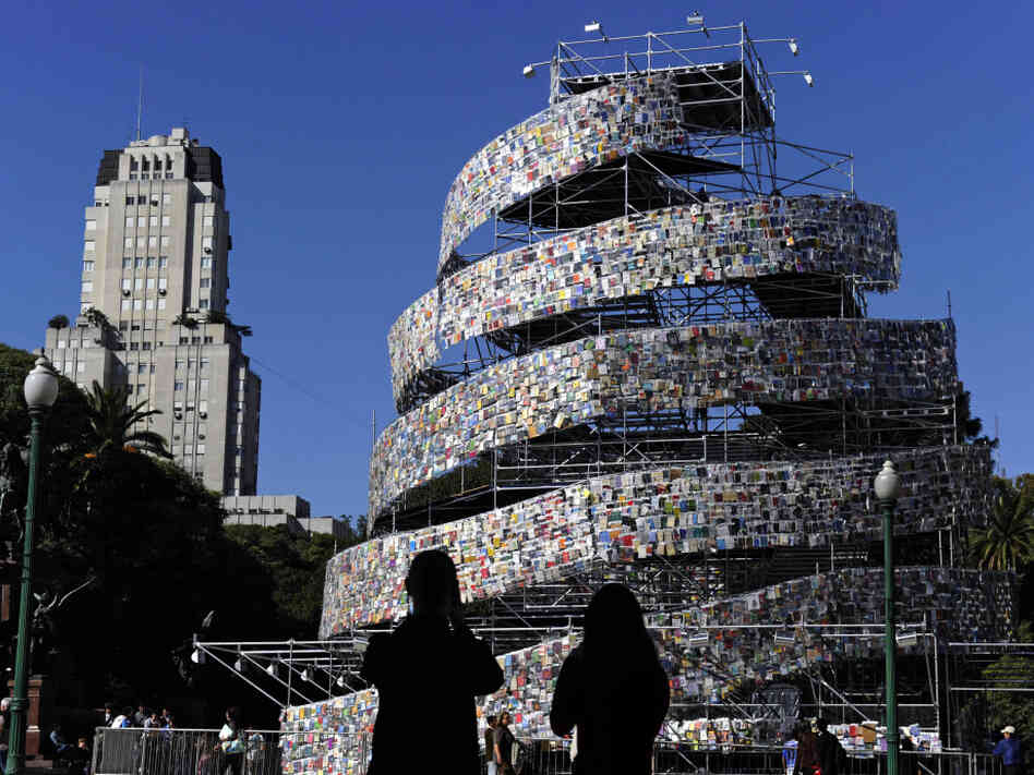 A modern "Tower of Babel" stands in Buenos Aires in 2011. Argentine artist Marta Minujin built the tower out of thousands of books in languages from all over the world.
