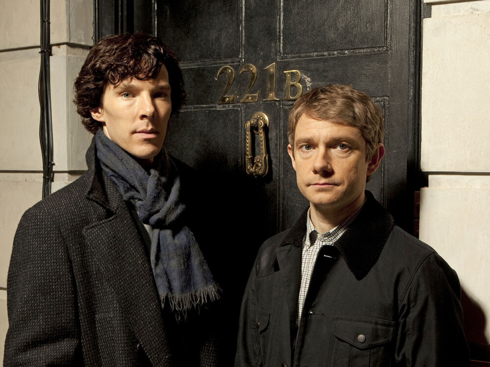 Benedict Cumberbatch (left) plays Sherlock Holmes — of London's 221B Baker St. — opposite Martin Freeman's Dr. Watson.