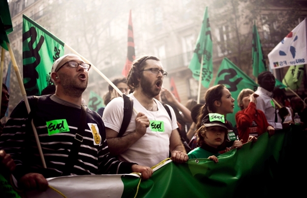 Tens of thousands of people in Paris used the annual May Day workers' events this year to denounce the world of finance amid the Europe-wide debt crisis. If elected, France's Socialist presidential challenger, Francois Hollande, says he will pursue a growth-oriented strategy.