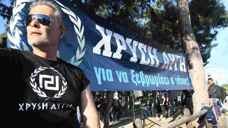 A member of the Golden Dawn far-right political organization takes part in a demonstration in Peraia, a suburb outside Thessaloniki, on April 26. Some polls indicate that in the national elections May 6, Golden Dawn may surpass the 3 percent threshold needed to enter Parliament.