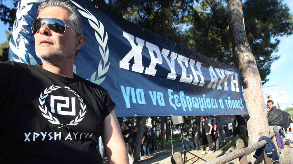 A member of the Golden Dawn far-right political organization takes part in a demonstration in Peraia, a suburb outside Thessaloniki, on April 26. Some polls indicate that in the national elections May 6, Golden Dawn may surpass the 3 percent threshold needed to enter Parliament.