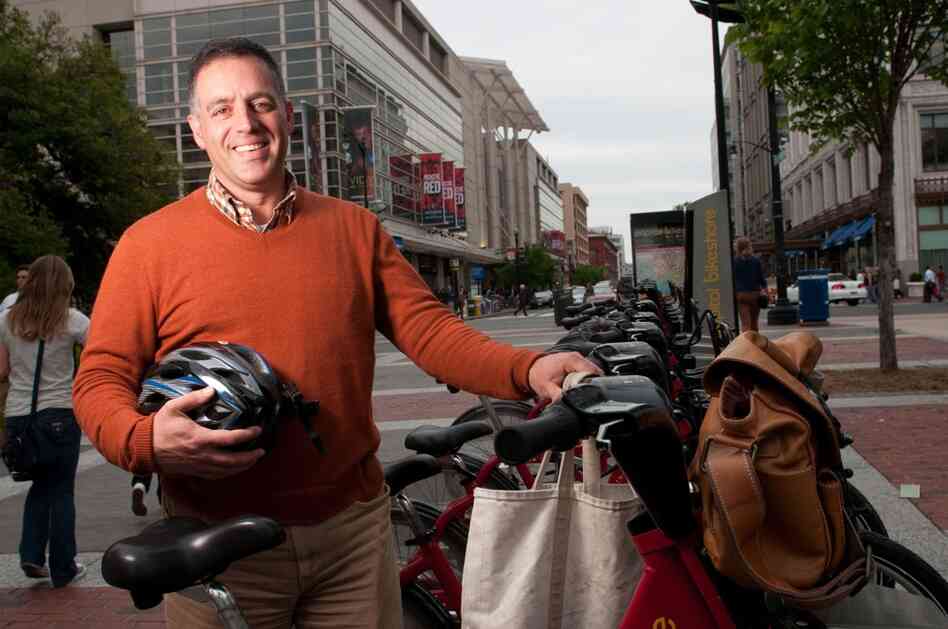 Carl Cavaliere, a legal assistant, has been a bicycle commuter in Washington, D.C., for 12 years and always wears a helmet. "You realize how bad the drivers are here," he says.