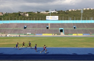 Jamaican teens and preteens compete in the island's track championships at the National Stadium in the capital, Kingston. Jamaican teens and preteens compete in the island's track championships at the National Stadium in the capital, Kingston.