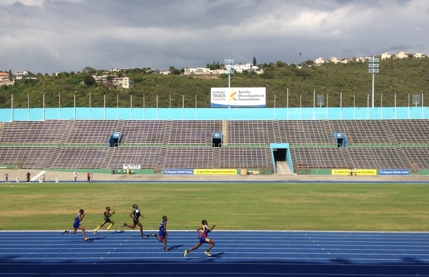 Jamaican teens and preteens compete in the island's track championships at the National Stadium in the capital, Kingston.