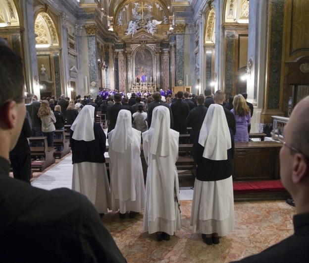 American nuns attend Mass at Sant'Apollinare in Rome. The umbrella group that represents the majority of the approximately 56,000 U.S. nuns plans to meet later this month to discuss its response to a Vatican reprimand.