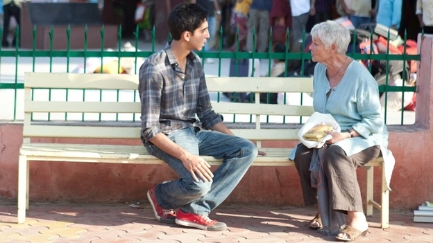 Dev Patel as Sonny and Judi Dench as Evelyn on the set of The Best Exotic Marigold Hotel. Dev Patel as Sonny and Judi Dench as Evelyn on the set of The Best Exotic Marigold Hotel.