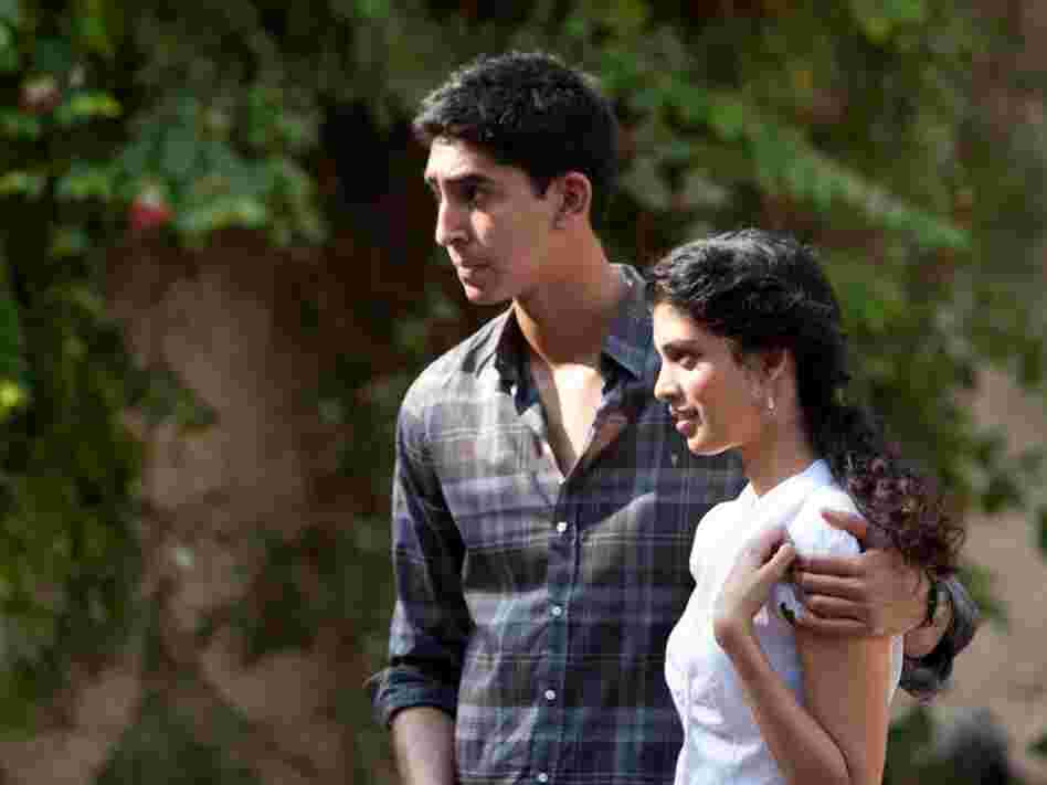 Dev Patel as Sonny and Tena Desae as Sunaina on the set of The Best Exotic Marigold Hotel. 