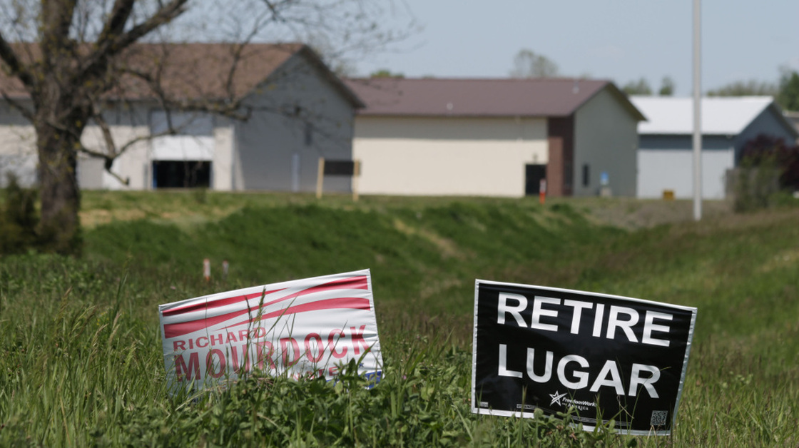 Yard signs in Columbus, Ind., support Republican Senate candidate Richard Mourdock in Tuesday's primary against fellow Republican Sen. Richard Lugar.