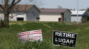 Yard signs in Columbus, Ind., support Republican Senate candidate Richard Mourdock in Tuesday's primary against fellow Republican Sen. Richard Lugar.
