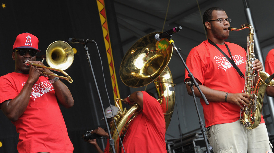 The Stooges Brass Band performs during the 2012 New Orleans Jazz & Heritage Festival.