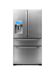 Samsung's fridge with an LCD screen has 28 cubic feet of space inside. Samsung's fridge with an LCD screen has 28 cubic feet of space inside.
