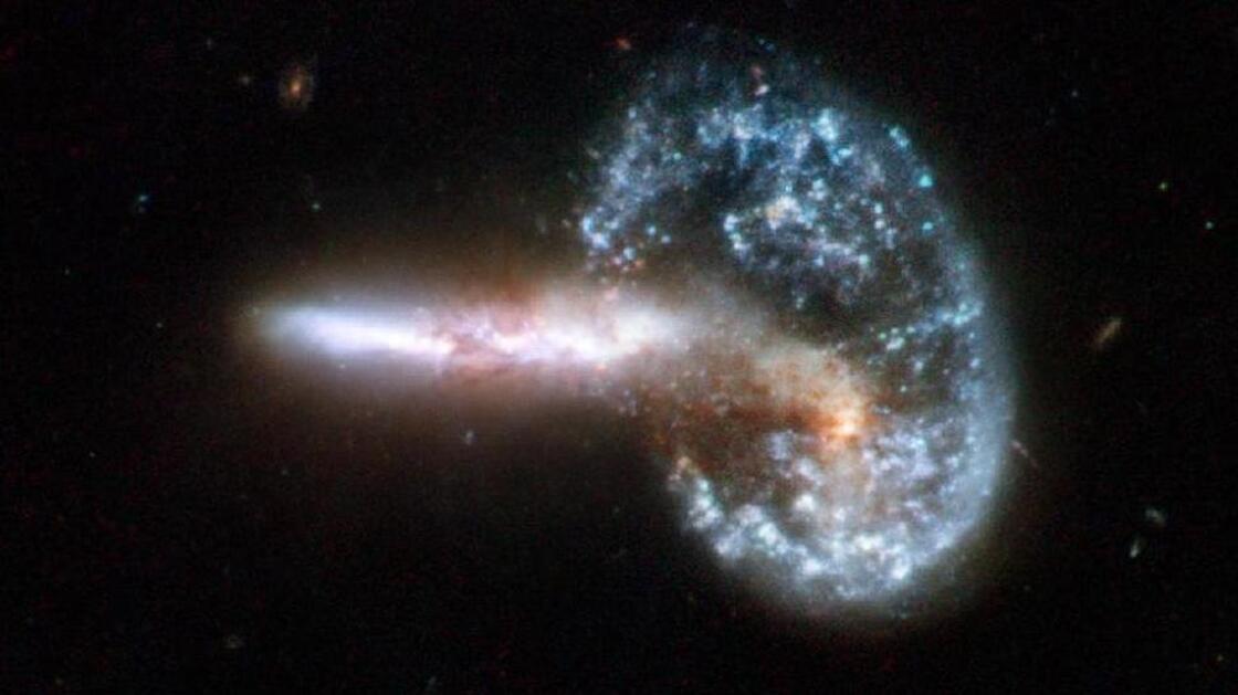 Arp 148 which shows two galaxies in collision, is located in the constellation of Ursa Major, the Great Bear, approximately 500 million light-years away.