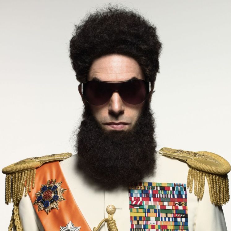 Sacha Baron Cohen as Admiral General Aladeen in The Dictator.