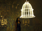 For her installation titled Condemned, Lorena Gutierrez used sheets of holographic vinyl and a custom-built cage with neon-light bars. For her installation titled Condemned, Lorena Gutierrez used sheets of holographic vinyl and a custom-built cage with neon-light bars.