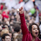 In Paris on Sunday, supporters of newly elected president Francois Hollande celebrated.