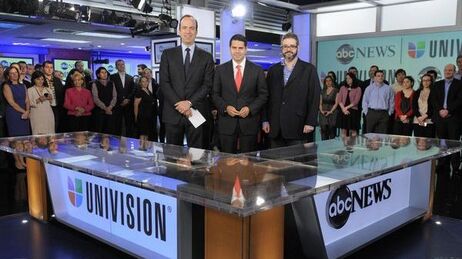 Ben Sherwood, ABC News president; Cesar Conde, Univision Networks president, and Isaac Lee, Univision News president, announced a new joint venture. Ben Sherwood, ABC News president; Cesar Conde, Univision Networks president, and Isaac Lee, Univision News president, announced a new joint venture.