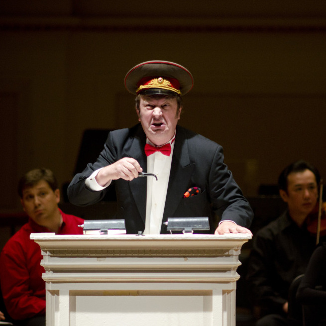 The Houston Symphony and conductor Hans Graf presented an all-Shostakovich evening for their evening at the Spring for Music festival at Carnegie Hal on May 7, 2012. They played two rarely heard works in powerful performances: the bitingly satirical Anti-Formalist Rayok, with soloist Mikhail Svetlov (pictured), as well as the gargantuan Symphony No. 11.