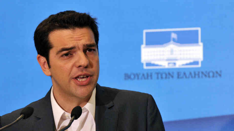 Alexis Tsipras, leader of the Coalition of the Radical Left, or Syriza, speaks to the press in Athens on Tuesday, May 8, after the Greek president gave him a mandate to form a government. Tsipras has three days to put together a coalition. An attempt by a conservative party has already failed.