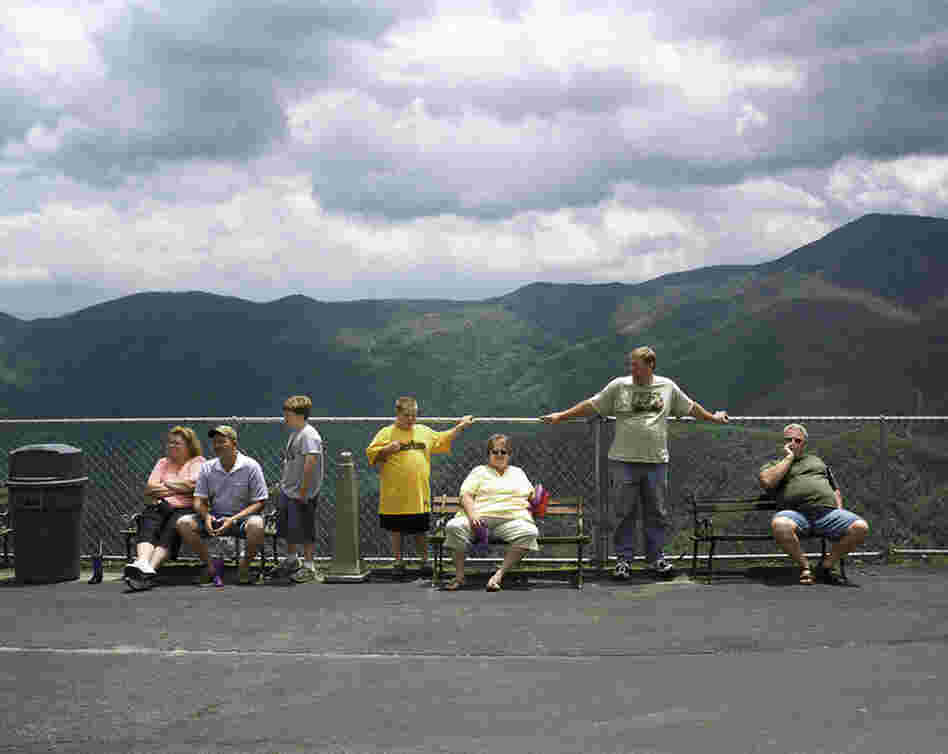 Cherokee, N.C., 2008. This is at the top of Ghost Town in the Sky, a western themed park. I liked how everyone had their back turned to the beautiful mountains surrounding them.