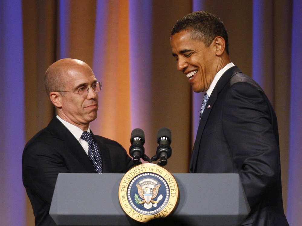 Katzenberg introduces President Obama at a 2009 Democratic National Committee fundraiser in Los Angeles.