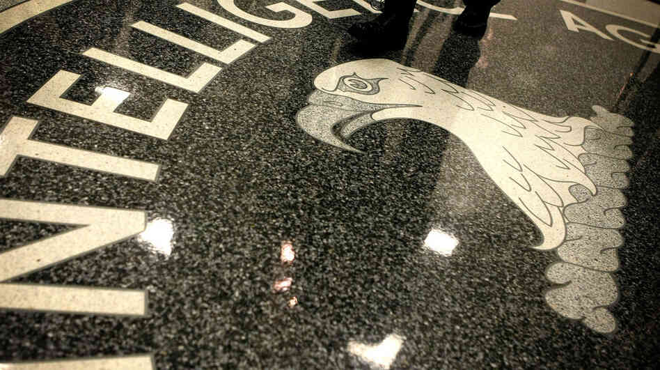 The seal of the Central Intelligence Agency at the lobby of CIA headquarters in McLean, Va.