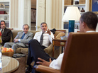 President Obama meets with actor George Clooney, U.S. Special Envoy for Sudan Princeton N. Lyman, and human rights activist John Prendergast (far left) at the White House on March 15. President Obama meets with actor George Clooney, U.S. Special Envoy for Sudan Princeton N. Lyman, and human rights activist John Prendergast (far left) at the White House on March 15.