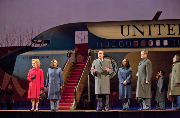 John Adams' Nixon in China, produced at the Metropolitan Opera in January 2011. Left to right: Janis Kelly as Pat Nixon, Teresa S. Herold as the Second Secretary to Mao, James Maddalena as Richard Nixon, Ginger Costa Jackson as the First Secretary to Mao, Russell Braun as Chou En-lai.