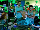 Writer-director James Cameron on the set of 2009's Avatar with cast members Sigourney Weaver, Joel David Moore, and Sam Worthington. Writer-director James Cameron on the set of 2009's Avatar with cast members Sigourney Weaver, Joel David Moore, and Sam Worthington.