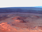 A mosaic of images taken in January 2012 shows Opportunity's vista north (left) and northeast (right), in an outcrop known as "Greeley Haven," where the rover spent its fifth Martian winter. The image released by NASA is presented in "false color," to make differences in the landscape easier to see. A mosaic of images taken in January 2012 shows Opportunity's vista north (left) and northeast (right), in an outcrop known as "Greeley Haven," where the rover spent its fifth Martian winter. The image released by NASA is presented in "false color," to make differences in the landscape easier to see.