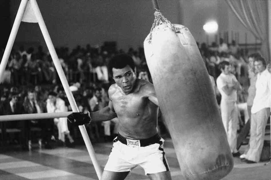 Muhammad Ali works out before his bout against George Foreman in Zaire, October 1974.